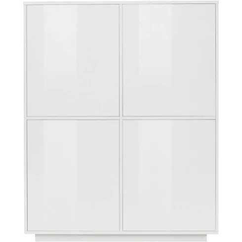 Credenza Alta da Soggiorno 100 cm Bianco Laccato Lucido 4 Ante 6 Vani
