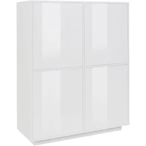 Credenza Alta da Soggiorno 100 cm Bianco Laccato Lucido 4 Ante 6 Vani