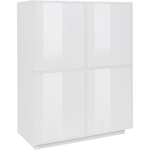 Credenza Alta da Soggiorno 100 cm Bianco Laccato Lucido 4 Ante 6 Vani