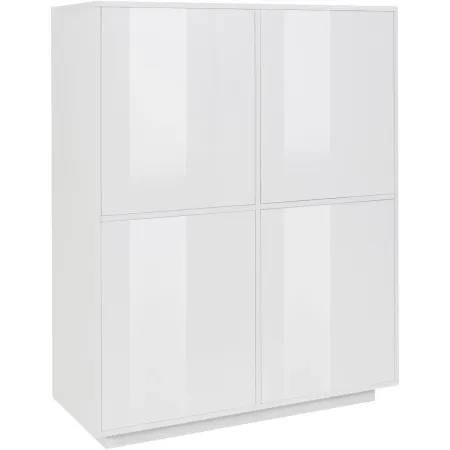 Credenza Alta da Soggiorno 100 cm Bianco Laccato Lucido 4 Ante 6 Vani