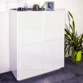 Credenza Alta da Soggiorno 100 cm Bianco Laccato Lucido 4 Ante 6 Vani 2
