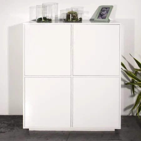 Credenza Alta da Soggiorno 100 cm Bianco Laccato Lucido 4 Ante 6 Vani