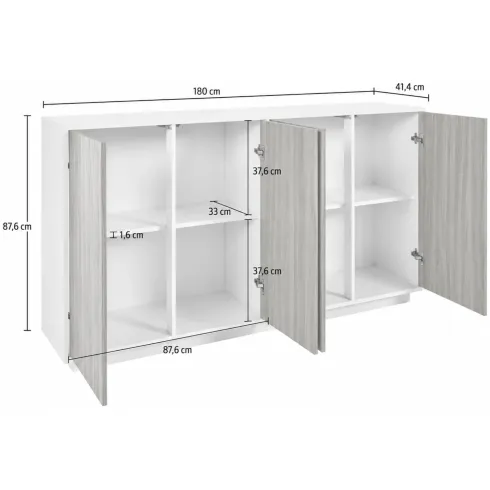 Credenza da Soggiorno 180 cm Antracite Laccato 4 Ante Push to Open