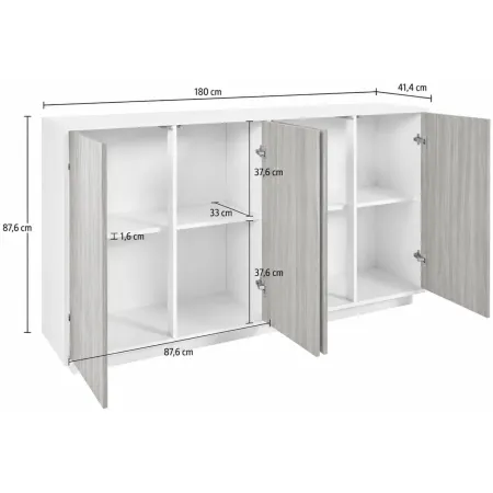 Credenza da Soggiorno 180 cm Antracite Laccato 4 Ante Push to Open