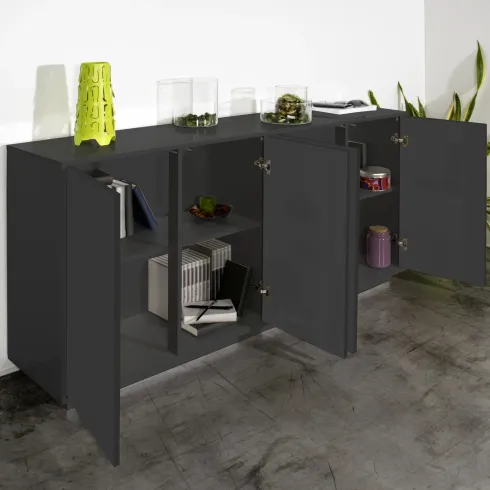 Credenza da Soggiorno 180 cm Antracite Laccato 4 Ante Push to Open
