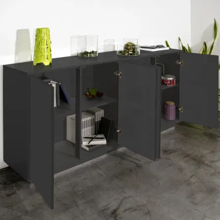 Credenza da Soggiorno 180 cm Antracite Laccato 4 Ante Push to Open