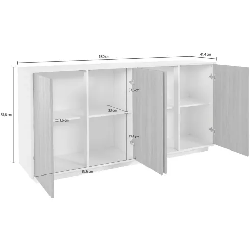 Credenza da Soggiorno 180 cm Bianco Laccato Lucido 4 Ante Push to Open