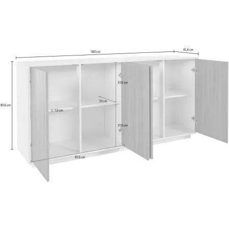 Credenza da Soggiorno 180 cm Bianco Laccato Lucido 4 Ante Push to Open