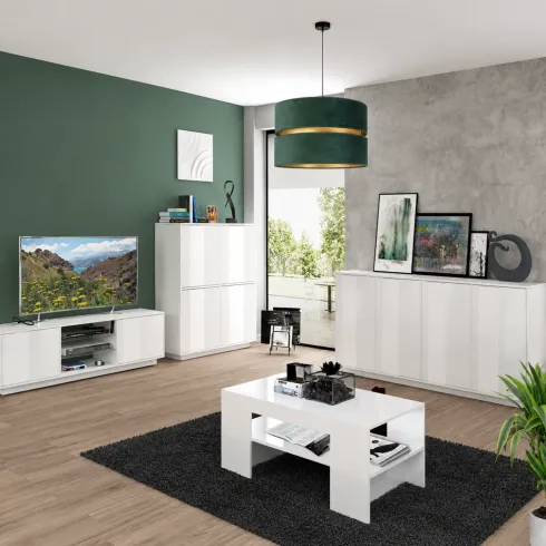 Credenza da Soggiorno 180 cm Bianco Laccato Lucido 4 Ante Push to Open