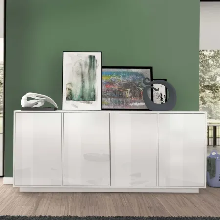 Credenza da Soggiorno 180 cm Bianco Laccato Lucido 4 Ante Push to Open