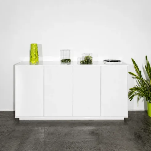 Credenza da Soggiorno 180 cm Bianco Laccato Lucido 4 Ante Push to Open