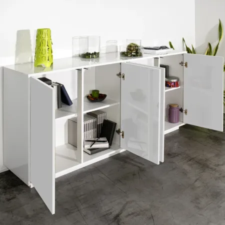 Credenza da Soggiorno 180 cm Bianco Laccato Lucido 4 Ante Push to Open