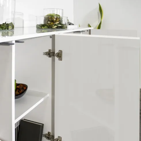 Credenza da Soggiorno 180 cm Bianco Laccato Lucido 4 Ante Push to Open