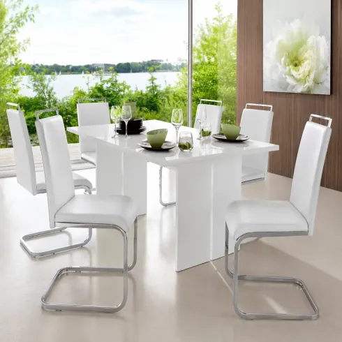 Tavolo da Pranzo 160x90 cm Bianco Lucido Rettangolare Legno Nobilitato