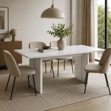 Tavolo da Pranzo 160x90 cm Bianco Lucido Rettangolare Legno Nobilitato