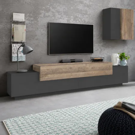 Mobile TV da Appoggio 240 cm 3 Ante a Ribalta in Legno Ardesia Acero