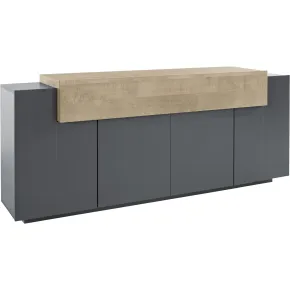 Credenza da Soggiorno 200 cm 4 Ante Battenti 1 Ribalta Antracite Rovere