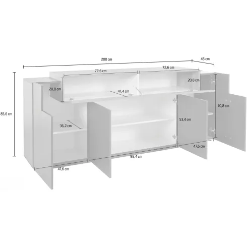 Credenza da Soggiorno 200 cm 4 Ante Battenti 1 Ribalta Antracite Rovere