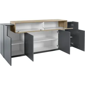 Credenza da Soggiorno 200 cm 4 Ante Battenti 1 Ribalta Antracite Rovere 2
