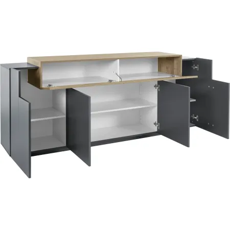 Credenza da Soggiorno 200 cm 4 Ante Battenti 1 Ribalta Antracite Rovere