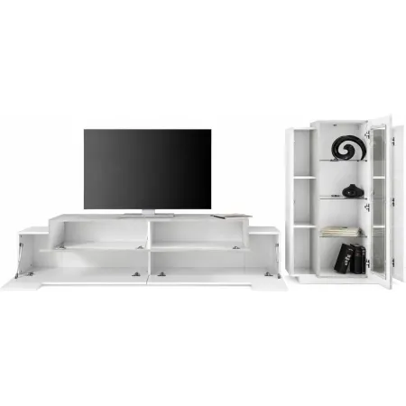 Mobile Televisore da Salotto 200 cm con Vetrina Bianco Lucido Cemento