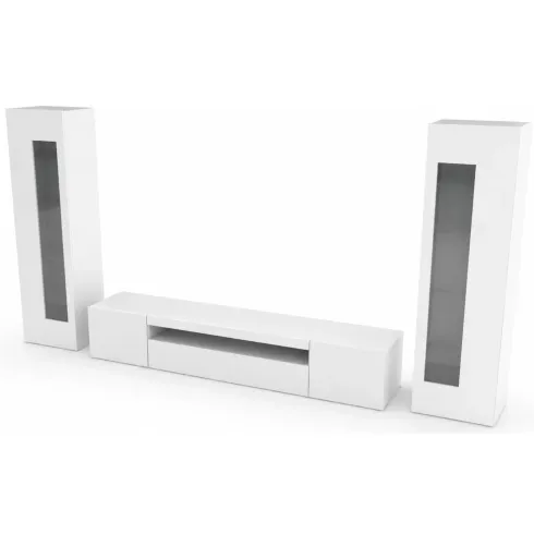 Mobile Porta TV da Soggiorno con 2 Vetrine Bianco Lucido 290 cm