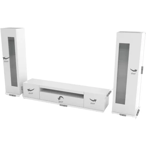 Mobile Porta TV da Soggiorno con 2 Vetrine Bianco Lucido 290 cm