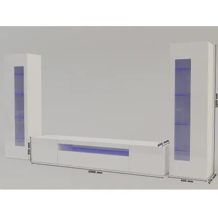 Mobile Porta TV da Soggiorno con 2 Vetrine Bianco Lucido 290 cm