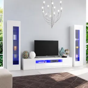 Mobile Porta TV da Soggiorno con 2 Vetrine Bianco Lucido 290 cm 2