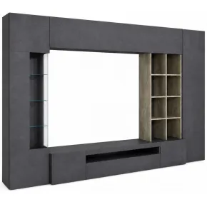 Parete da Soggiorno Mobile TV Vetrina Pensili 290 cm Ardesia Acero