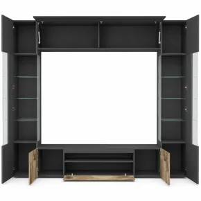 Parete da Soggiorno Mobile TV Vetrina Pensili 290 cm Ardesia Acero 2