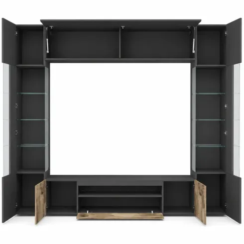 Parete da Soggiorno Mobile TV Vetrina Pensili 290 cm Ardesia Acero