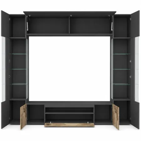 Parete da Soggiorno Mobile TV Vetrina Pensili 290 cm Ardesia Acero