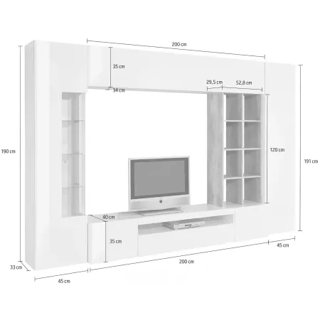 Parete da Soggiorno Mobile TV Vetrina Pensili 290 cm Ardesia Acero