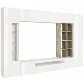 Parete Attrezzata TV Moderna 290 cm in Legno Bianco Lucido Cemento