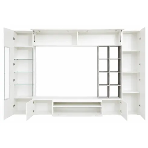 Parete Attrezzata TV Moderna 290 cm in Legno Bianco Lucido Cemento