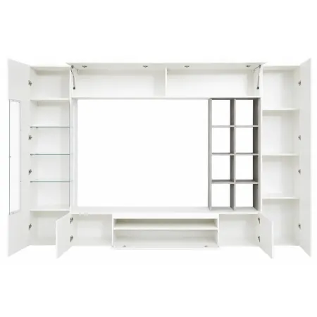 Parete Attrezzata TV Moderna 290 cm in Legno Bianco Lucido Cemento