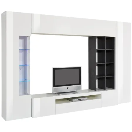 Parete da Soggiorno Mobile TV Vetrina Pensili 290 cm Bianco Report