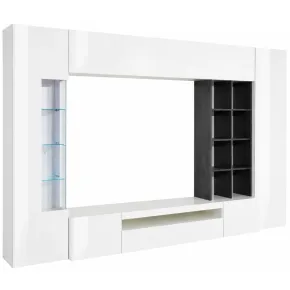 Parete da Soggiorno Mobile TV Vetrina Pensili 290 cm Bianco Report