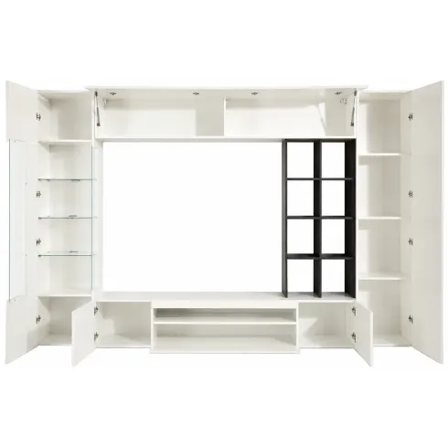 Parete da Soggiorno Mobile TV Vetrina Pensili 290 cm Bianco Report