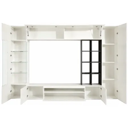 Parete da Soggiorno Mobile TV Vetrina Pensili 290 cm Bianco Report
