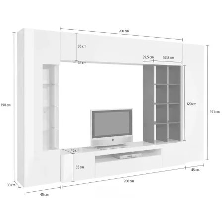 Parete da Soggiorno Mobile TV Vetrina Pensili 290 cm Bianco Report