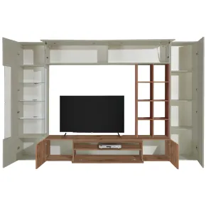 Parete Attrezzata TV Vetrina Pensili 290 cm in Legno Tortora Rovere 2