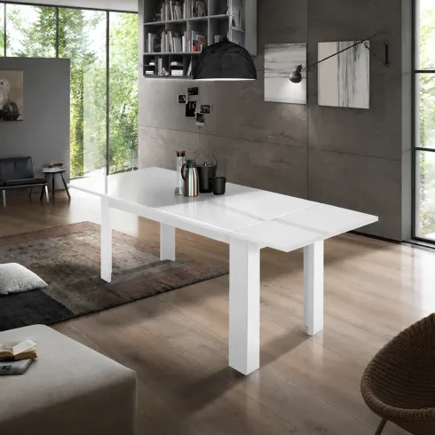 Tavolo Allungabile 140-190 cm Legno Bianco Lucido Moderno da Salotto