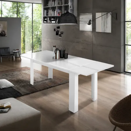 Tavolo Allungabile 140-190 cm Legno Bianco Lucido Moderno da Salotto