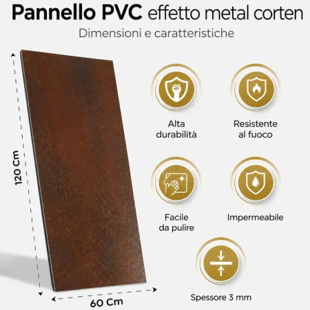 Set 6 Pannelli Decorativo Effetto Ruggine Corten PVC UV 120x60 cm