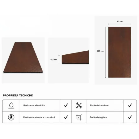 Set 6 Pannelli Decorativo Effetto Ruggine Corten PVC UV 120x60 cm