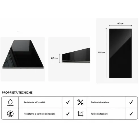 Set 6 Pannelli Decorativo Effetto Specchio Nero Fumé PVC UV 120x60 cm