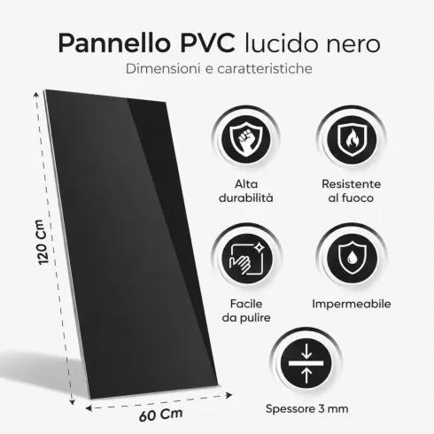 Set 6 Pannelli Decorativo Effetto Specchio Nero Fumé PVC UV 120x60 cm