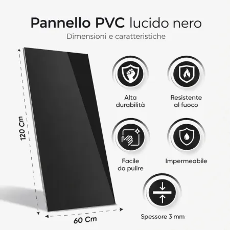 Set 6 Pannelli Decorativo Effetto Specchio Nero Fumé PVC UV 120x60 cm